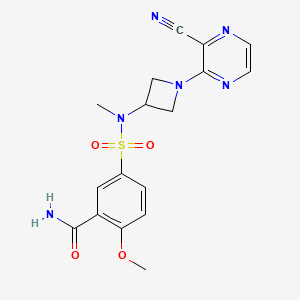 molecular formula C17H18N6O4S B2946916 5-[[1-(3-Cyanopyrazin-2-yl)azetidin-3-yl]-methylsulfamoyl]-2-methoxybenzamide CAS No. 2380184-14-3