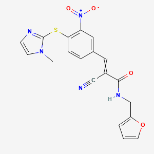 molecular formula C19H15N5O4S B2946923 2-cyano-N-[(furan-2-yl)methyl]-3-{4-[(1-methyl-1H-imidazol-2-yl)sulfanyl]-3-nitrophenyl}prop-2-enamide CAS No. 874976-29-1