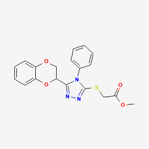molecular formula C19H17N3O4S B2946930 methyl 2-((5-(2,3-dihydrobenzo[b][1,4]dioxin-2-yl)-4-phenyl-4H-1,2,4-triazol-3-yl)thio)acetate CAS No. 496776-84-2