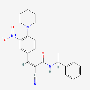 molecular formula C23H24N4O3 B2946943 (Z)-2-Cyano-3-(3-nitro-4-piperidin-1-ylphenyl)-N-(1-phenylethyl)prop-2-enamide CAS No. 744224-33-7