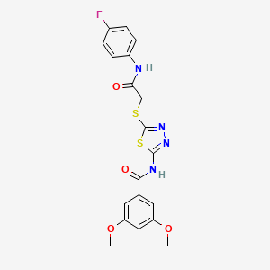 molecular formula C19H17FN4O4S2 B2946946 N-[5-[2-(4-fluoroanilino)-2-oxoethyl]sulfanyl-1,3,4-thiadiazol-2-yl]-3,5-dimethoxybenzamide CAS No. 392297-82-4