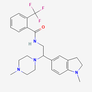 molecular formula C24H29F3N4O B2946962 N-(2-(1-methylindolin-5-yl)-2-(4-methylpiperazin-1-yl)ethyl)-2-(trifluoromethyl)benzamide CAS No. 922089-23-4