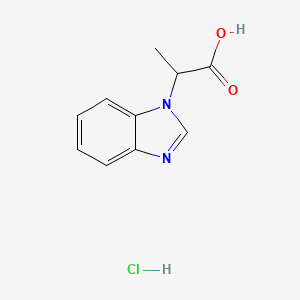molecular formula C10H11ClN2O2 B2946969 2-Benzoimidazol-1-YL-propionic acid hydrochloride CAS No. 1095080-29-7; 157198-79-3
