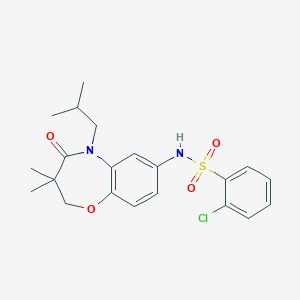molecular formula C21H25ClN2O4S B2946970 2-chloro-N-(5-isobutyl-3,3-dimethyl-4-oxo-2,3,4,5-tetrahydrobenzo[b][1,4]oxazepin-7-yl)benzenesulfonamide CAS No. 922132-69-2