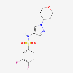 molecular formula C14H15F2N3O3S B2946978 3,4-difluoro-N-(1-(tetrahydro-2H-pyran-4-yl)-1H-pyrazol-4-yl)benzenesulfonamide CAS No. 1797351-69-9