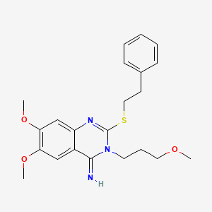 molecular formula C22H27N3O3S B2947028 6,7-dimethoxy-3-(3-methoxypropyl)-2-(phenethylsulfanyl)-4(3H)-quinazolinimine CAS No. 477848-77-4