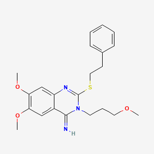 molecular formula C22H27N3O3S B2947028 6,7-二甲氧基-3-(3-甲氧基丙基)-2-(苯乙基硫烷基)-4(3H)-喹唑啉亚胺 CAS No. 477848-77-4