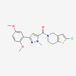 molecular formula C20H20ClN3O3S B2947085 (2-氯-6,7-二氢噻吩并[3,2-c]吡啶-5(4H)-基)(3-(2,5-二甲氧基苯基)-1-甲基-1H-吡唑-5-基)甲酮 CAS No. 2034224-19-4