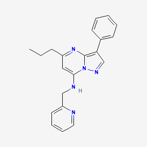 molecular formula C21H21N5 B2947091 3-phenyl-5-propyl-N-(pyridin-2-ylmethyl)pyrazolo[1,5-a]pyrimidin-7-amine CAS No. 900275-95-8