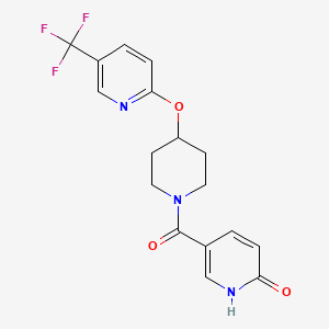 molecular formula C17H16F3N3O3 B2947099 5-(4-((5-(trifluoromethyl)pyridin-2-yl)oxy)piperidine-1-carbonyl)pyridin-2(1H)-one CAS No. 1421531-12-5