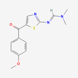 molecular formula C14H15N3O2S B2947125 (E)-N'-[5-(4-methoxybenzoyl)-1,3-thiazol-2-yl]-N,N-dimethylmethanimidamide CAS No. 861211-22-5