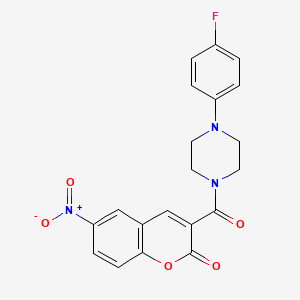 molecular formula C20H16FN3O5 B2947162 3-{[4-(4-Fluorophenyl)piperazinyl]carbonyl}-6-nitrochromen-2-one CAS No. 823827-71-0