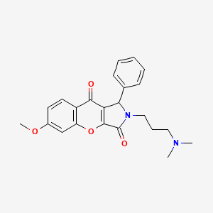 molecular formula C23H24N2O4 B2947168 2-(3-(Dimethylamino)propyl)-6-methoxy-1-phenyl-1,2-dihydrochromeno[2,3-c]pyrrole-3,9-dione CAS No. 886161-61-1