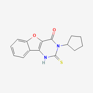 molecular formula C15H14N2O2S B2947171 3-cyclopentyl-2-thioxo-2,3-dihydro[1]benzofuro[3,2-d]pyrimidin-4(1H)-one CAS No. 892287-99-9