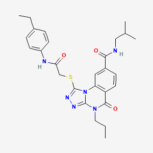molecular formula C27H32N6O3S B2947176 1-((2-((4-ethylphenyl)amino)-2-oxoethyl)thio)-N-isobutyl-5-oxo-4-propyl-4,5-dihydro-[1,2,4]triazolo[4,3-a]quinazoline-8-carboxamide CAS No. 1111221-65-8