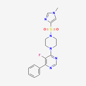 molecular formula C18H19FN6O2S B2947179 5-Fluoro-4-[4-(1-methylimidazol-4-yl)sulfonylpiperazin-1-yl]-6-phenylpyrimidine CAS No. 2380062-74-6