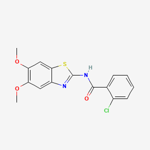 molecular formula C16H13ClN2O3S B2947250 2-chloro-N-(5,6-dimethoxybenzo[d]thiazol-2-yl)benzamide CAS No. 895435-25-3
