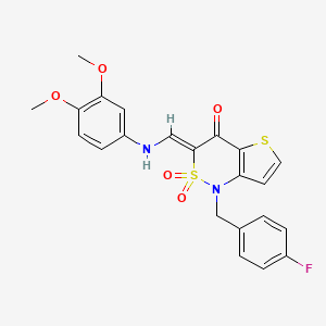 molecular formula C22H19FN2O5S2 B2947277 (3Z)-3-{[(3,4-二甲氧基苯基)氨基]亚甲基}-1-(4-氟苄基)-1H-噻吩并[3,2-c][1,2]噻嗪-4(3H)-酮 2,2-二氧化物 CAS No. 894681-77-7