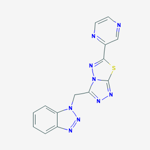 molecular formula C14H9N9S B294732 1-{[6-(pyrazin-2-yl)[1,2,4]triazolo[3,4-b][1,3,4]thiadiazol-3-yl]methyl}-1H-benzotriazole 