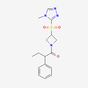 molecular formula C16H20N4O3S B2947331 1-(3-((4-methyl-4H-1,2,4-triazol-3-yl)sulfonyl)azetidin-1-yl)-2-phenylbutan-1-one CAS No. 2034379-50-3