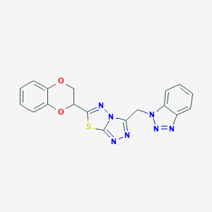 molecular formula C18H13N7O2S B294734 1-{[6-(2,3-dihydro-1,4-benzodioxin-2-yl)[1,2,4]triazolo[3,4-b][1,3,4]thiadiazol-3-yl]methyl}-1H-1,2,3-benzotriazole 