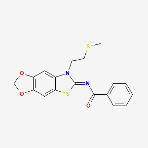 molecular formula C18H16N2O3S2 B2947341 (Z)-N-(7-(2-(methylthio)ethyl)-[1,3]dioxolo[4',5':4,5]benzo[1,2-d]thiazol-6(7H)-ylidene)benzamide CAS No. 1007063-38-8