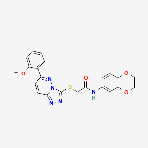 molecular formula C22H19N5O4S B2947344 N-(2,3-二氢-1,4-苯并二氧杂-6-基)-2-{[6-(2-甲氧基苯基)[1,2,4]三唑并[4,3-b]哒嗪-3-基]硫代}乙酰胺 CAS No. 891125-94-3