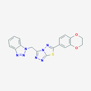 molecular formula C18H13N7O2S B294735 1-{[6-(2,3-dihydro-1,4-benzodioxin-6-yl)[1,2,4]triazolo[3,4-b][1,3,4]thiadiazol-3-yl]methyl}-1H-1,2,3-benzotriazole 