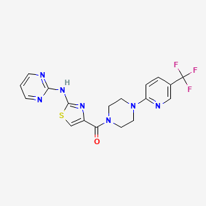 molecular formula C18H16F3N7OS B2947369 (2-(Pyrimidin-2-ylamino)thiazol-4-yl)(4-(5-(trifluoromethyl)pyridin-2-yl)piperazin-1-yl)methanone CAS No. 1251563-02-6