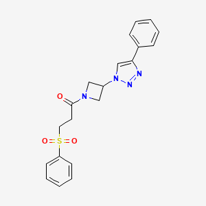 molecular formula C20H20N4O3S B2947371 1-(3-(4-phenyl-1H-1,2,3-triazol-1-yl)azetidin-1-yl)-3-(phenylsulfonyl)propan-1-one CAS No. 2034265-52-4