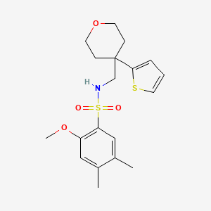 molecular formula C19H25NO4S2 B2947374 2-甲氧基-4,5-二甲基-N-((4-(噻吩-2-基)四氢-2H-吡喃-4-基)甲基)苯磺酰胺 CAS No. 1203186-73-5