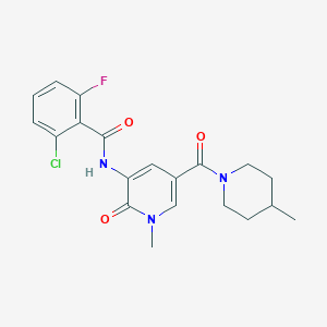 molecular formula C20H21ClFN3O3 B2947379 2-chloro-6-fluoro-N-(1-methyl-5-(4-methylpiperidine-1-carbonyl)-2-oxo-1,2-dihydropyridin-3-yl)benzamide CAS No. 1203359-58-3