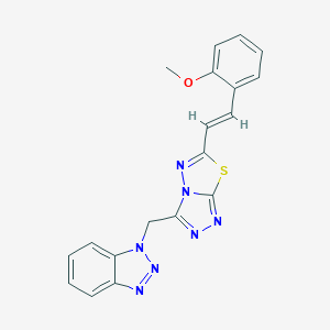 molecular formula C19H15N7OS B294739 2-{2-[3-(1H-1,2,3-benzotriazol-1-ylmethyl)[1,2,4]triazolo[3,4-b][1,3,4]thiadiazol-6-yl]vinyl}phenyl methyl ether 