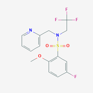 molecular formula C15H14F4N2O3S B2947397 5-fluoro-2-methoxy-N-(pyridin-2-ylmethyl)-N-(2,2,2-trifluoroethyl)benzenesulfonamide CAS No. 1286709-87-2