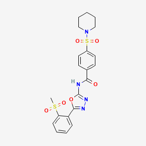 molecular formula C21H22N4O6S2 B2947398 N-(5-(2-(methylsulfonyl)phenyl)-1,3,4-oxadiazol-2-yl)-4-(piperidin-1-ylsulfonyl)benzamide CAS No. 886921-82-0