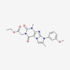molecular formula C20H21N5O5 B2947401 ethyl 2-(8-(3-methoxyphenyl)-1,7-dimethyl-2,4-dioxo-1H-imidazo[2,1-f]purin-3(2H,4H,8H)-yl)acetate CAS No. 887466-44-6
