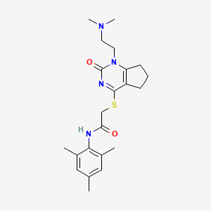 molecular formula C22H30N4O2S B2947403 2-((1-(2-(dimethylamino)ethyl)-2-oxo-2,5,6,7-tetrahydro-1H-cyclopenta[d]pyrimidin-4-yl)thio)-N-mesitylacetamide CAS No. 933230-99-0