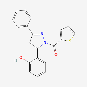 molecular formula C20H16N2O2S B2947406 2-[3-phenyl-1-(thiophene-2-carbonyl)-4,5-dihydro-1H-pyrazol-5-yl]phenol CAS No. 831206-39-4