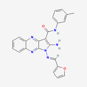 molecular formula C23H18N6O2 B2947409 (E)-2-amino-1-((furan-2-ylmethylene)amino)-N-(m-tolyl)-1H-pyrrolo[2,3-b]quinoxaline-3-carboxamide CAS No. 578004-94-1