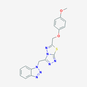 molecular formula C18H15N7O2S B294741 1-({6-[(4-methoxyphenoxy)methyl][1,2,4]triazolo[3,4-b][1,3,4]thiadiazol-3-yl}methyl)-1H-1,2,3-benzotriazole 