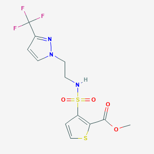 molecular formula C12H12F3N3O4S2 B2947415 methyl 3-(N-(2-(3-(trifluoromethyl)-1H-pyrazol-1-yl)ethyl)sulfamoyl)thiophene-2-carboxylate CAS No. 1448061-09-3