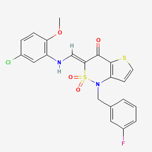 B2947455 (3Z)-3-{[(5-chloro-2-methoxyphenyl)amino]methylene}-1-(3-fluorobenzyl)-1H-thieno[3,2-c][1,2]thiazin-4(3H)-one 2,2-dioxide CAS No. 894686-48-7
