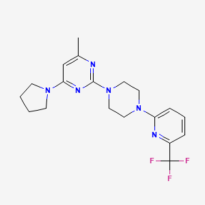 molecular formula C19H23F3N6 B2947462 4-Methyl-6-pyrrolidin-1-yl-2-[4-[6-(trifluoromethyl)pyridin-2-yl]piperazin-1-yl]pyrimidine CAS No. 2415503-38-5