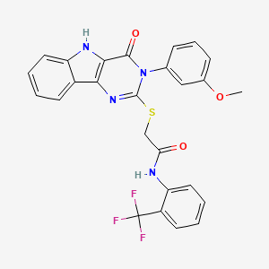 molecular formula C26H19F3N4O3S B2947464 2-((3-(3-methoxyphenyl)-4-oxo-4,5-dihydro-3H-pyrimido[5,4-b]indol-2-yl)thio)-N-(2-(trifluoromethyl)phenyl)acetamide CAS No. 536706-38-4