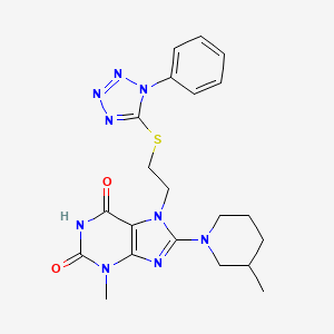 molecular formula C21H25N9O2S B2947477 3-methyl-8-(3-methylpiperidin-1-yl)-7-(2-((1-phenyl-1H-tetrazol-5-yl)thio)ethyl)-1H-purine-2,6(3H,7H)-dione CAS No. 850914-20-4