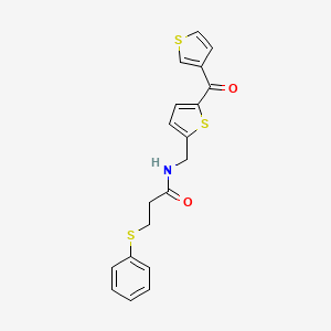 molecular formula C19H17NO2S3 B2947479 3-(phenylthio)-N-((5-(thiophene-3-carbonyl)thiophen-2-yl)methyl)propanamide CAS No. 1797614-37-9