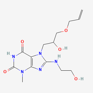 molecular formula C14H21N5O5 B2947487 7-(3-(allyloxy)-2-hydroxypropyl)-8-((2-hydroxyethyl)amino)-3-methyl-1H-purine-2,6(3H,7H)-dione CAS No. 887867-64-3