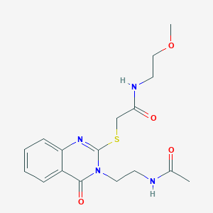 2-((3-(2-acetamidoethyl)-4-oxo-3,4-dihydroquinazolin-2-yl)thio)-N-(2-methoxyethyl)acetamide