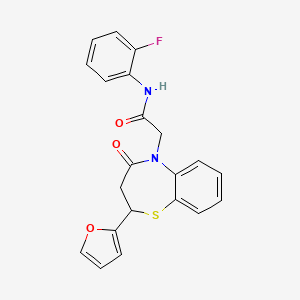 molecular formula C21H17FN2O3S B2947529 N-(2-fluorophenyl)-2-(2-(furan-2-yl)-4-oxo-3,4-dihydrobenzo[b][1,4]thiazepin-5(2H)-yl)acetamide CAS No. 863004-86-8
