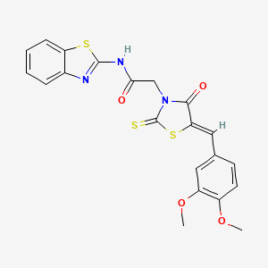 molecular formula C21H17N3O4S3 B2947533 N-(1,3-benzothiazol-2-yl)-2-[(5Z)-5-[(3,4-dimethoxyphenyl)methylidene]-4-oxo-2-sulfanylidene-1,3-thiazolidin-3-yl]acetamide CAS No. 681833-14-7